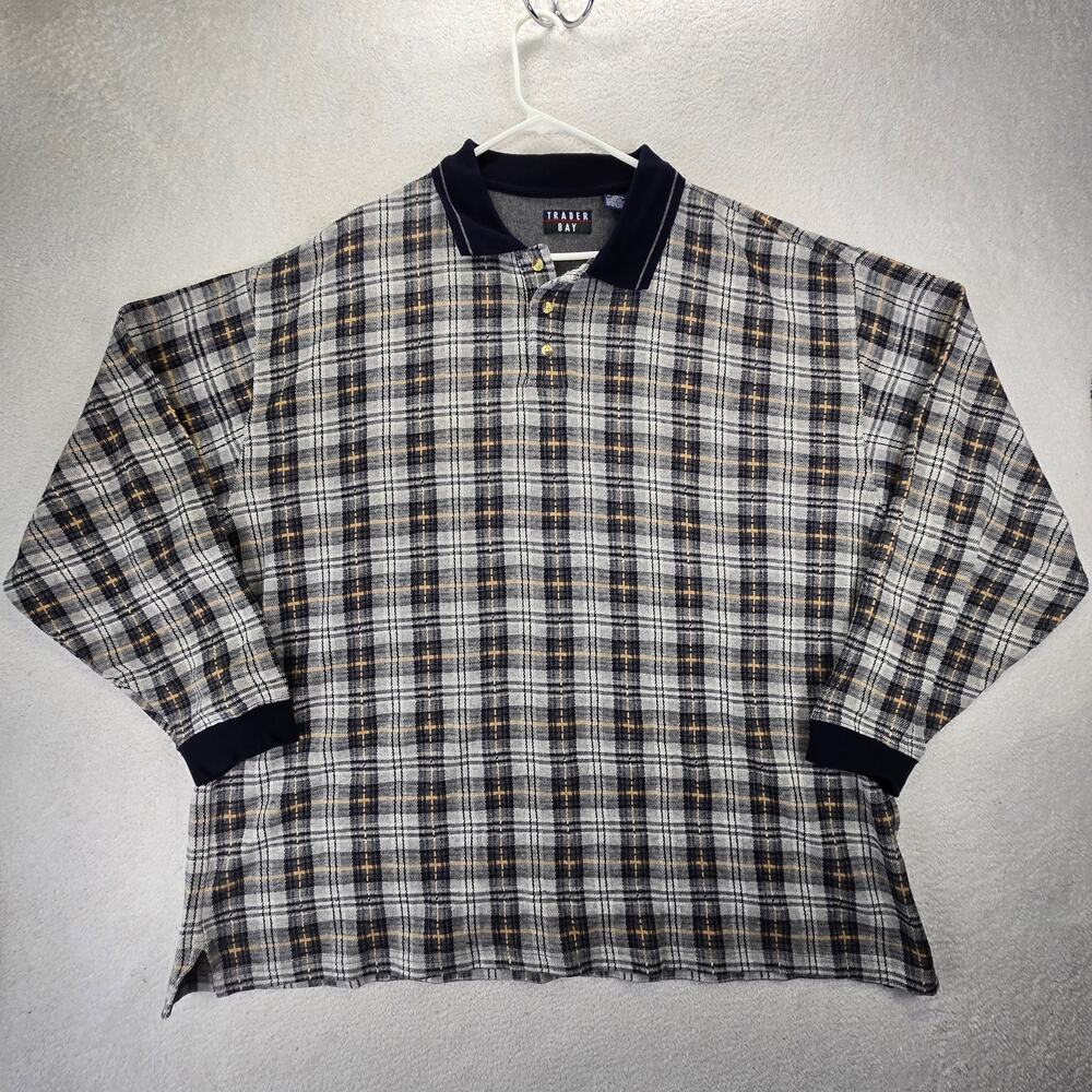 Vintage Trader Bay Polo Mens XXL Plaid Long Sleeve Shirt 2XL 90's Y2k